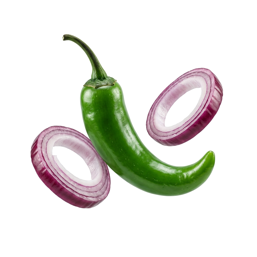 Fresh 3D Green Chili and Onion Slices