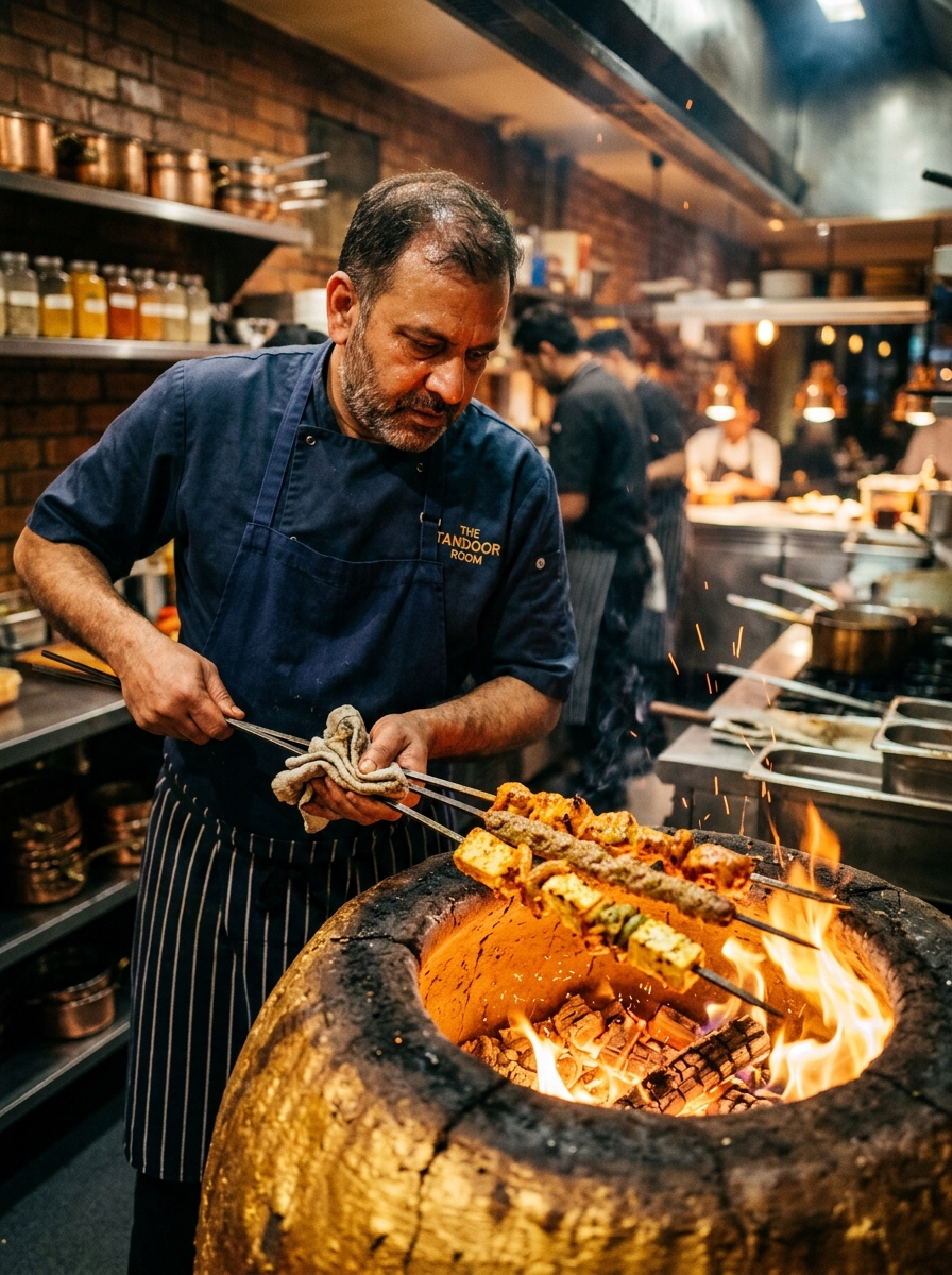Chef baking in glowing tandoor