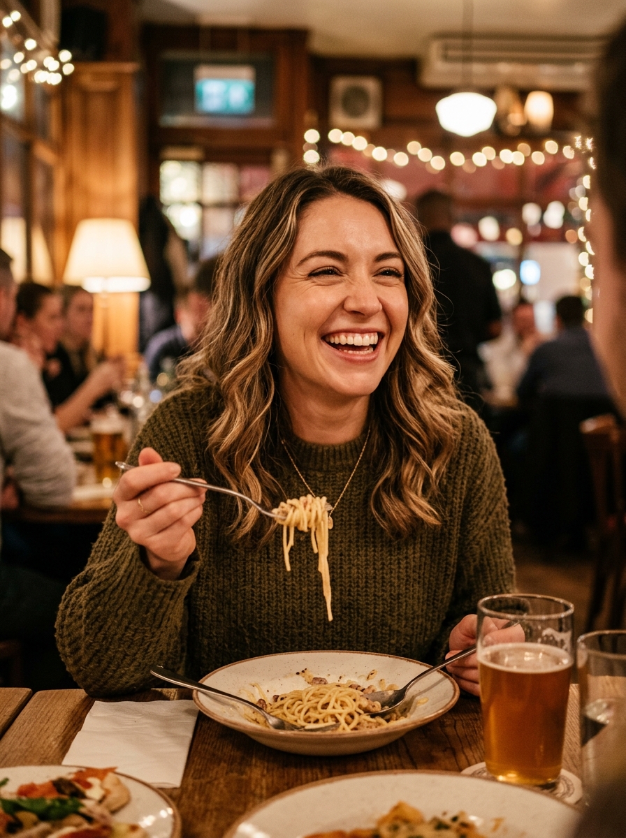 Happy diner smiling