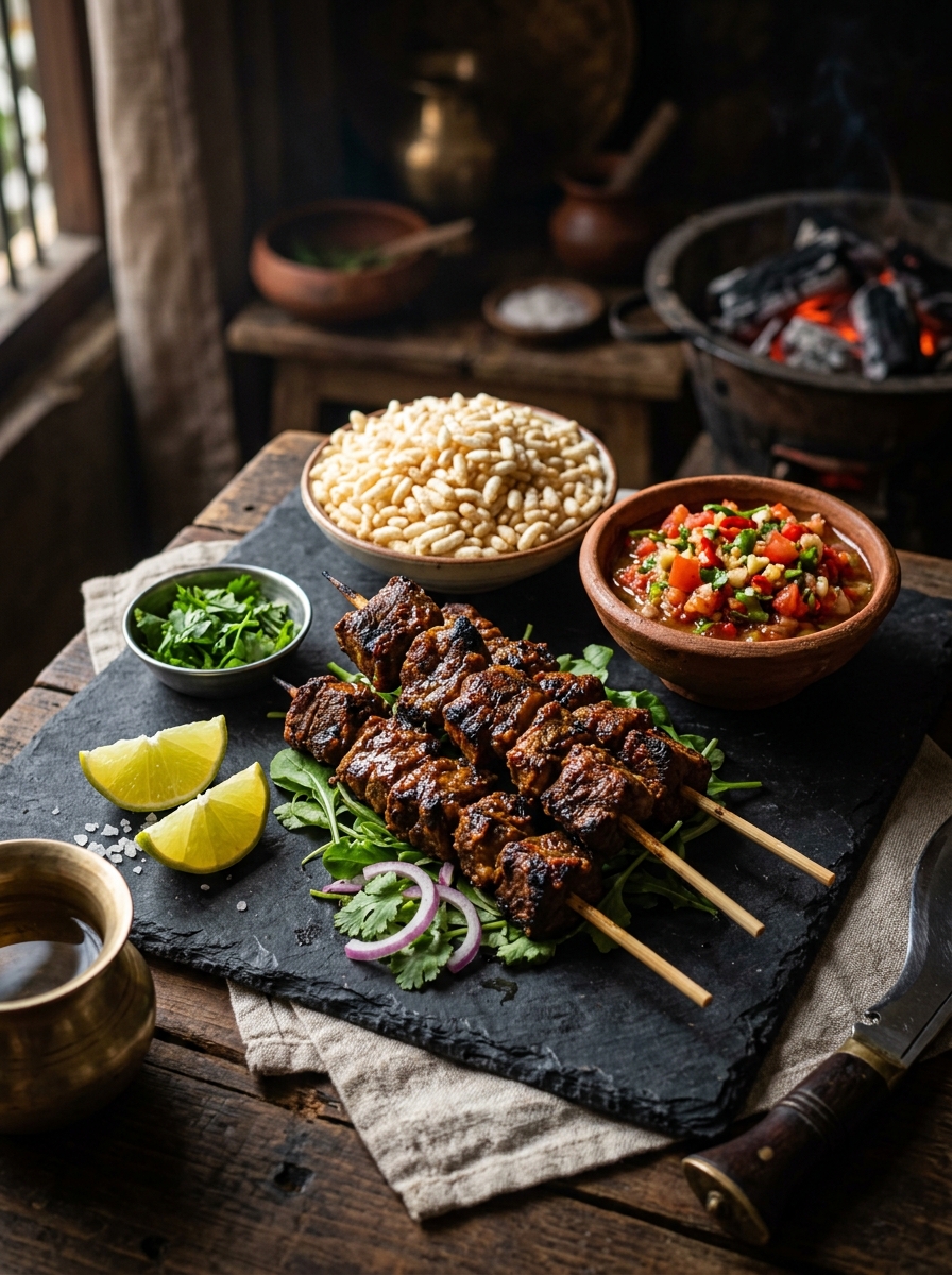 Nepali charcoal grilled sekuwa skewers