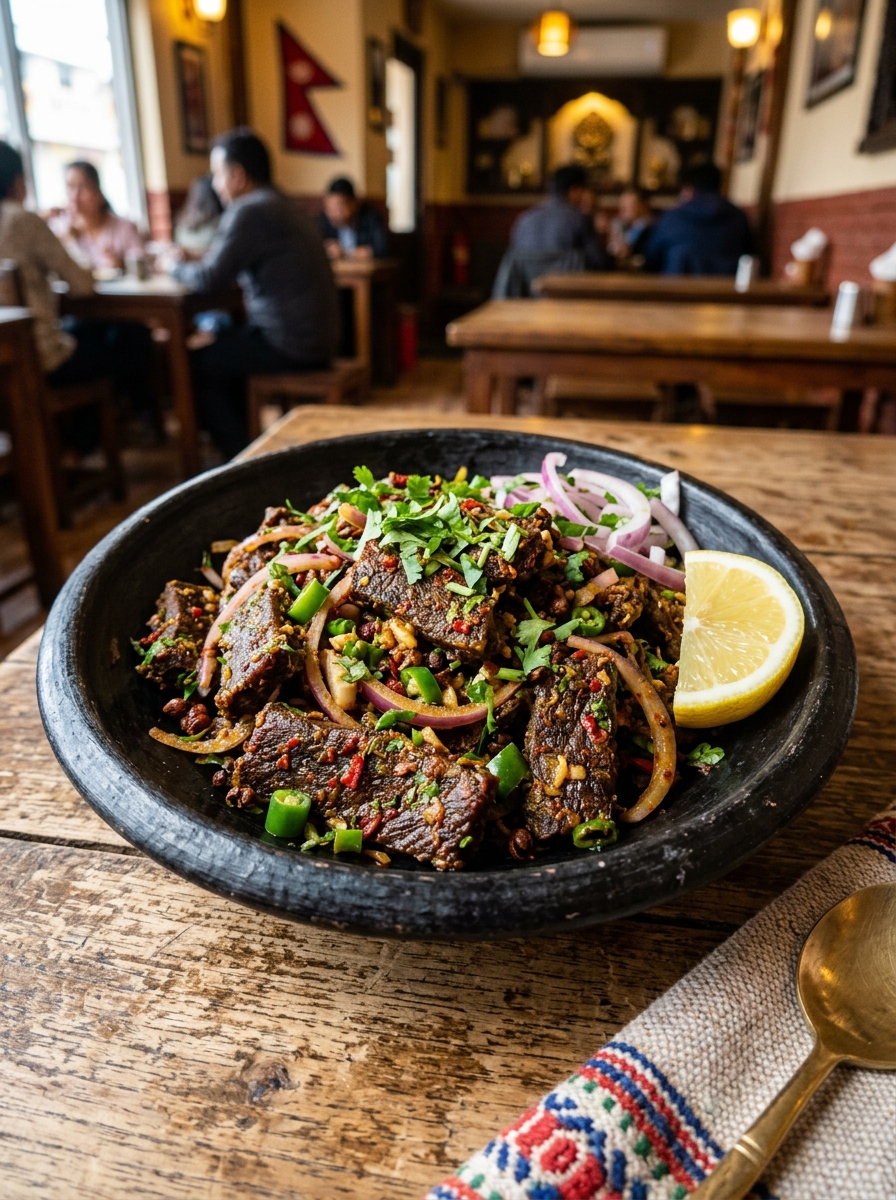 Authentic Nepali Sadeko Sukuti dish